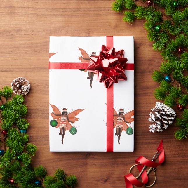 Cadeau Papier d'enveloppement de fées de Noël afro-améric (Cadeau de vacances)