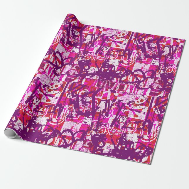 Cadeau Papier d'enveloppement de graffiti rose et violet (Déroulé)