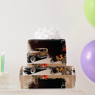 Cadeau Papier d'enveloppement de grunge de voiture Vintag