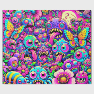 Cadeau Papier d'enveloppement de la fête de monstre Neon