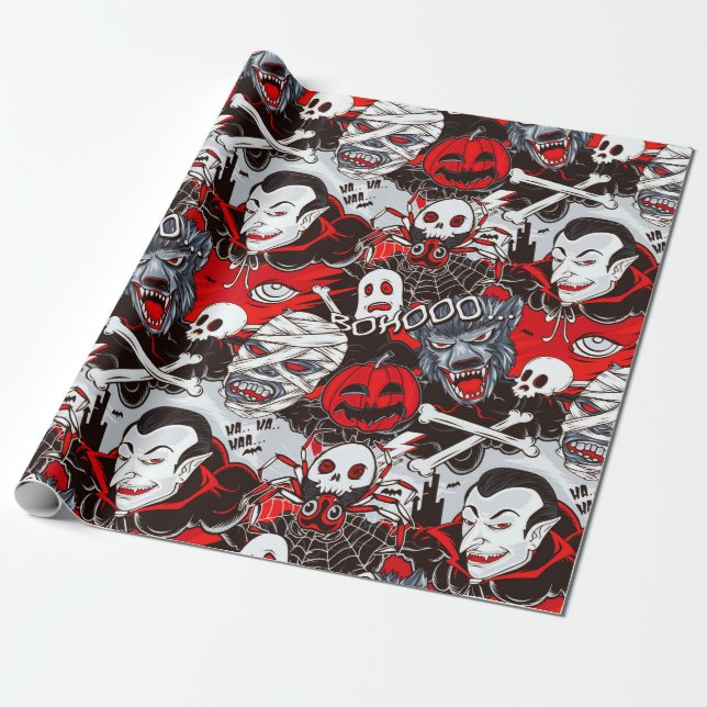 Cadeau Papier d'enveloppement de matte de nuit Vampires,  (Déroulé)