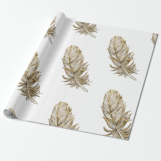 Cadeau Papier d'enveloppement de matte en plumes d'or (Déroulé)