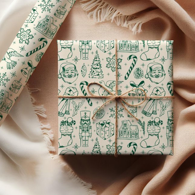Cadeau Papier d'enveloppement de Noël à Doodle Vert migno (Créateur téléchargé)