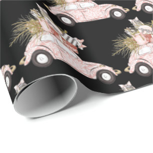 Cadeau Papier d'enveloppement de Noël pour voiture rose 