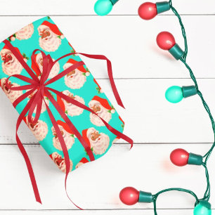 Cadeau Papier d'enveloppement de Noël Retro Aqua Black Pè