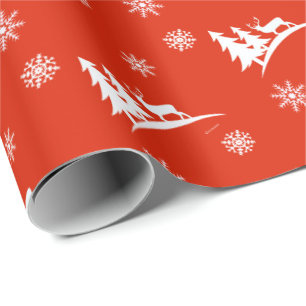 Cadeau Papier d'enveloppement de Noël rouge cerfs et flo