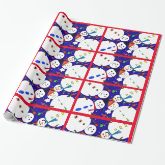 Cadeau Papier d'enveloppement de Noël rouge Snowman