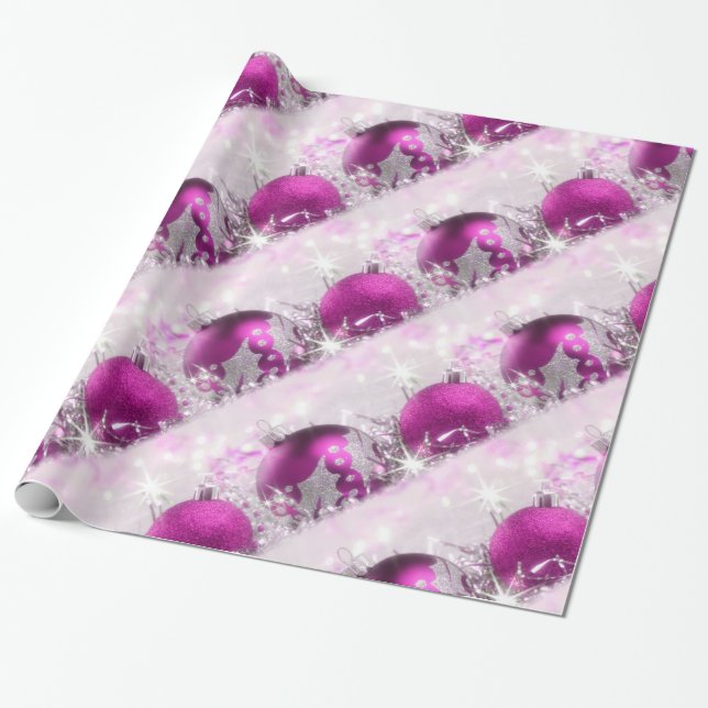 Cadeau Papier D'Enveloppement De Noël Rouge-Violet Et Arg (Déroulé)