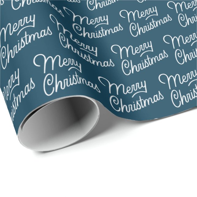 Cadeau Papier d'enveloppement de Noël simple bleu joyeux (Coin rond)