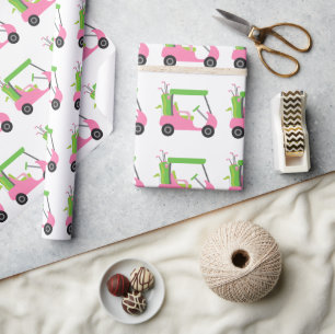 Cadeau Papier d'enveloppement de panier de golf rose et v