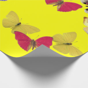 Cadeau Papier d'enveloppement de papillons rose jaune