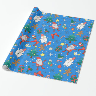 Cadeau Papier d'enveloppement de Père Noël et d'amis bleu