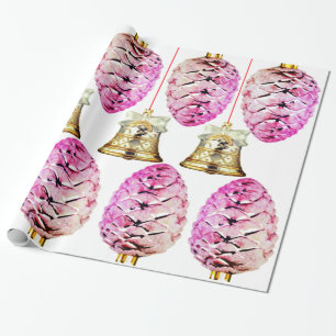 Cadeau Papier d'enveloppement de pinecones et cloches ros
