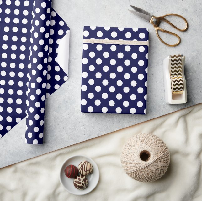 Cadeau Papier d'enveloppement de points bleu et blanc Pol (Artisanat)