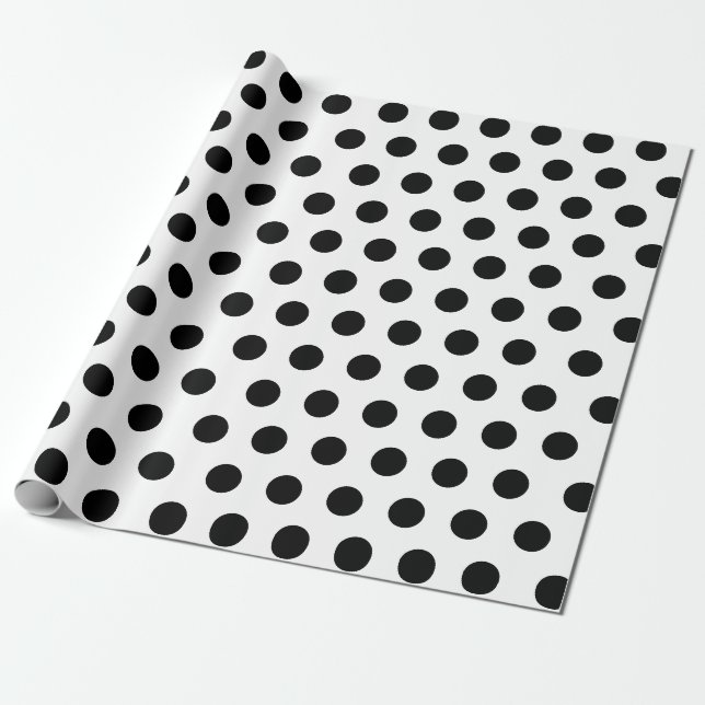 Cadeau Papier d'enveloppement de points Polka noir et bla (Déroulé)