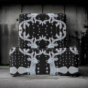Cadeau Papier d'enveloppement de rennes de Noël noir en a