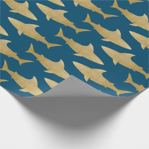 Cadeau Papier d'enveloppement de requin d'or