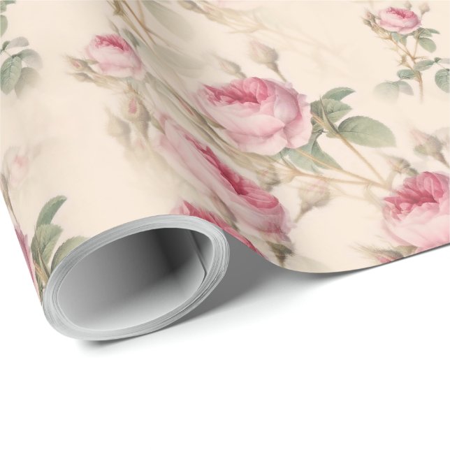 Cadeau Papier d'enveloppement de roses rose Papier à cade (Coin rond)