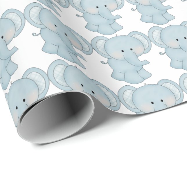 Cadeau Papier d'enveloppement des éléphants bleu bébé (Coin rond)
