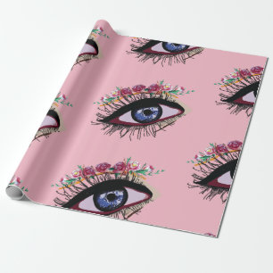 Cadeau Papier d'enveloppement des yeux et des fleurs bleu