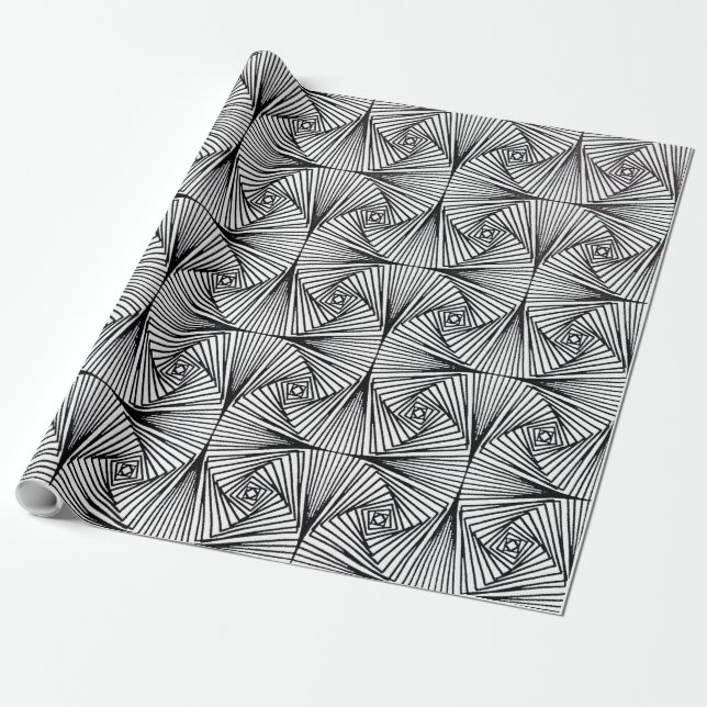 Cadeau Papier d'enveloppement d'illusion optique noir et  (Déroulé)