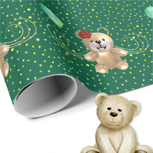 Cadeau Papier d'enveloppement d'ours d'anniversaire d'or