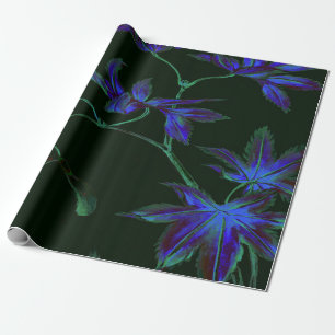 Cadeau Papier d'enveloppement floral japonais profond ble