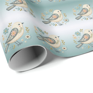 Cadeau Papier d'enveloppement Floral Petit Oiseau Vert