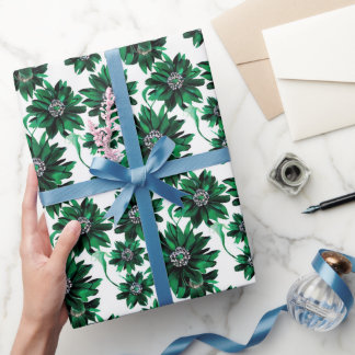 Cadeau Papier d'enveloppement floral vert émeraude sophis