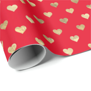 Cadeau Papier d'enveloppement Motif de Coeurs d'or rouge 