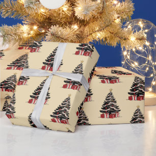 Cadeau Papier d'enveloppement Motif rétro de l'arbre de N