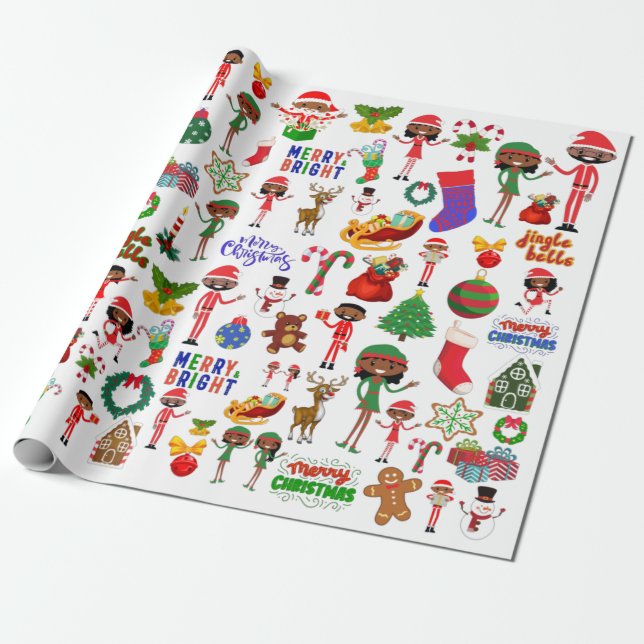 Cadeau Papier d'enveloppement multi caractères afro-améri (Déroulé)