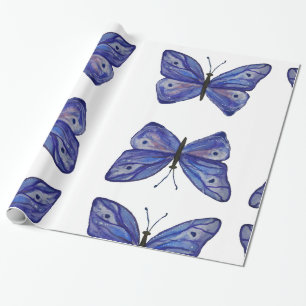 Cadeau Papier d'enveloppement papillon bleu, 30 po x 6 pi