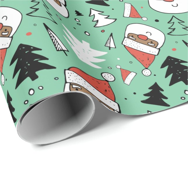 Cadeau Papier d'enveloppement Père Noël afro-américain (Coin rond)