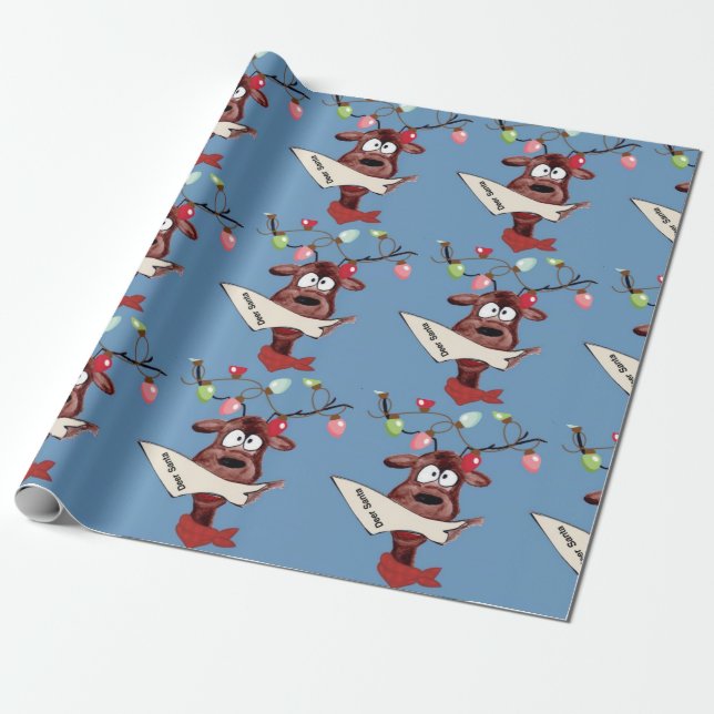 Cadeau Papier d'enveloppement Père Noël de cerfs (Déroulé)
