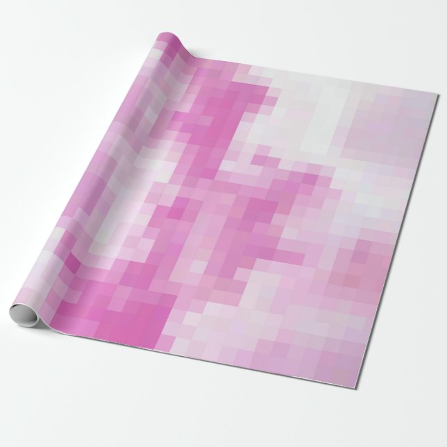 Cadeau Papier D'Enveloppement Pixel Rose Et Blanc (Déroulé)