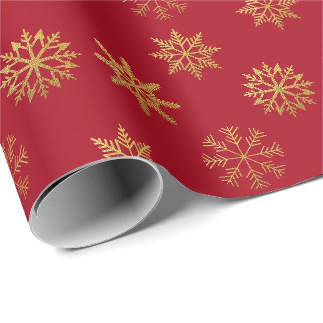 Cadeau Papier d'enveloppement Red Gold Snowflakes (Coin rond)