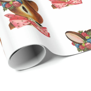 Cadeau Papier d'enveloppement rétro de cerfs de Noël