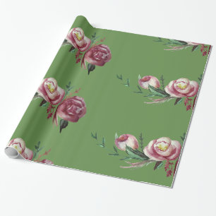 Cadeau Papier d'enveloppement rose à l'aquarelle, 30 po x