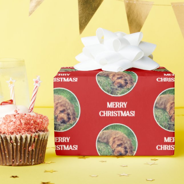 Cadeau Papier d'enveloppement rouge Doodle doré (Fête d'anniversaire)