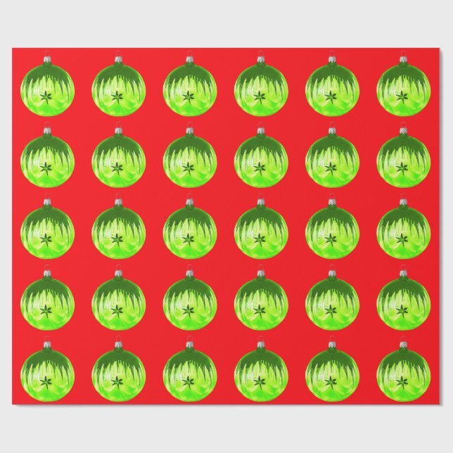 Cadeau Papier d'enveloppement rouge ornemental vert (Plat)