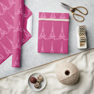 Cadeau Papier d'enveloppement Tour Eiffel rose chaud Pari