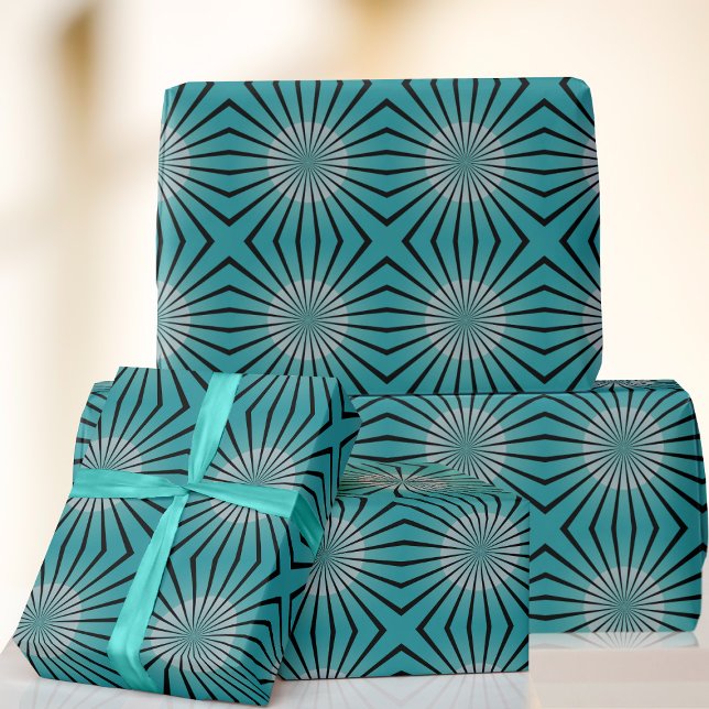 Cadeau Papier d'enveloppement Turquoise moderne rétro du  (A teal geometric mid century modern inspired retro wrapping paper just for you)