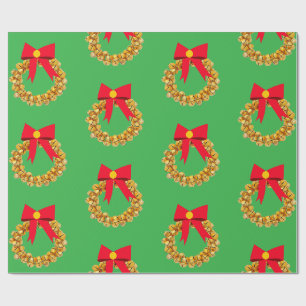 Cadeau Papier d'enveloppement vert des cloches d'or