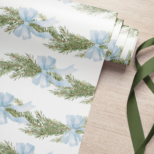 Cadeau Papier d'enveloppement vert d'hiver de la Bow bleu
