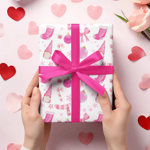 Cadeau Papier d'épluchage rose de Noël et de flocons de n