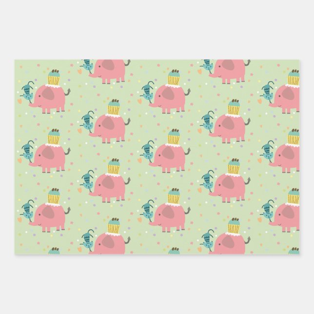 cadeau papier éléphant giraf singe (Devant 3)