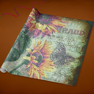 Cadeau Papier Éphémère Audacieux Papillon Tournesol Rusti