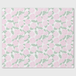Cadeau Papier floral aux hortensias roses et verts
