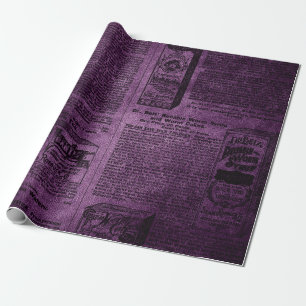 Cadeau Papier journal vintage en pourpre et noir en détre